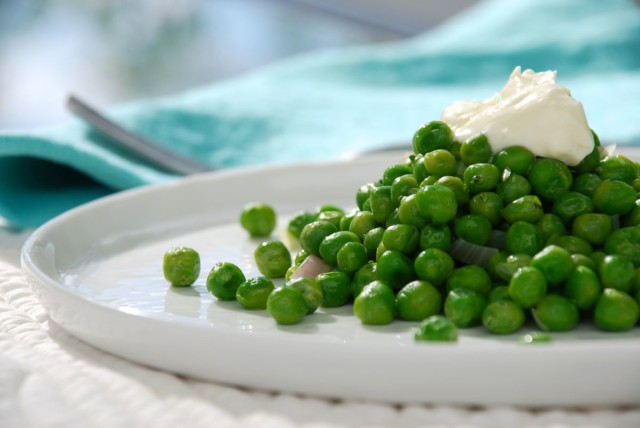 Peas with Lemon Mascarpone plate from side | tiny farmhouse